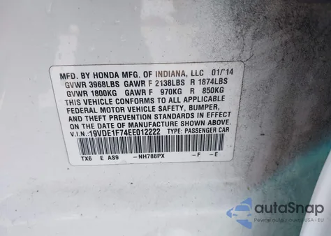 2014 Acura Ilx 2.0L from USA, damaged, VIN 19VDE1F74EE012222